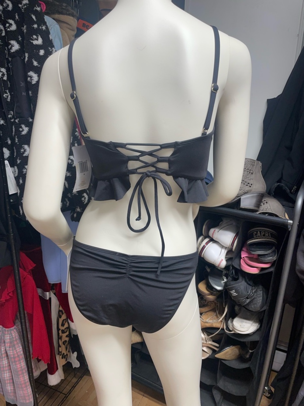 Black Ruffle Tie-Front Bikini Set - Picture 2 of 5